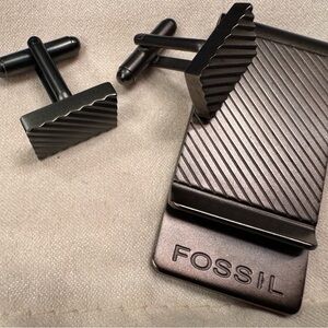 Fossil Dark Gray Cufflinks and Money Clip Set